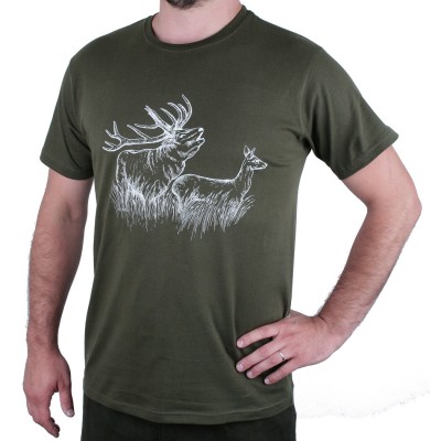 Poľovnícke tričko s motívom jeleňa a lane