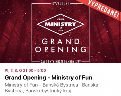 Predam 2x vip na akciu Grand opening Ministry