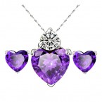Srdiečkový fialový set s kubickým zirkónom