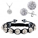 Shamballa biely set náramok, náušnice a retiazka