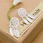 Malé náušnice lapače snov s pierkami - strieborné