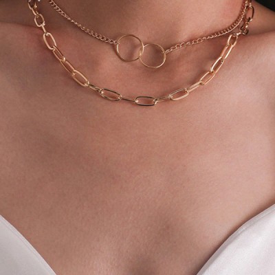 Štýlová dvojdielna retiazka s dvoma krúžkami - zlatá