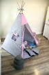 Krásny ružovo-sivý Teepee stan s hviezdičkami