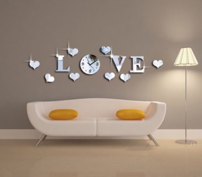 Zrkadlová nálepka LOVE s funkčnými hodinami