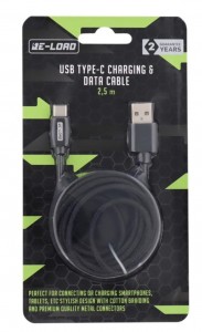 USB C kábel - 2,5m dlhý, s bavlneným opletením