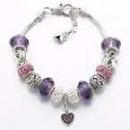 Náramok s fialovými kryštálmi a srdiečkom
