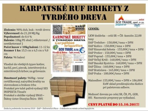 Karpatské RUF brikety z tvrdého dreva