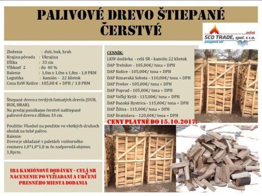 Palivové drevo štiepané čerstvé - 1,8 PRM