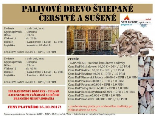Palivové drevo štiepané suché a čerstvé - 1,0 PRM