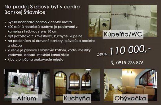 Ponúkam na predaj 3izbový byt v Banskej Štiavici