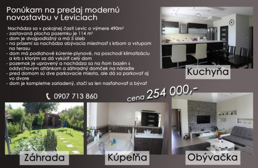 Ponúkam na predaj modernú novostavbu v Leviciach