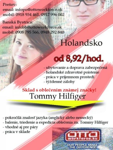 Holandsko - práca s oblečením od 1400EUR/mesačne