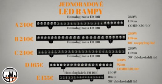 Jednoradová LED rampa homologizovaná E9 R10
