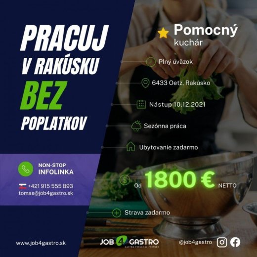 ZIMNÁ SEZÓNA: Výpomoc do kuchyne / pomocný kuchár