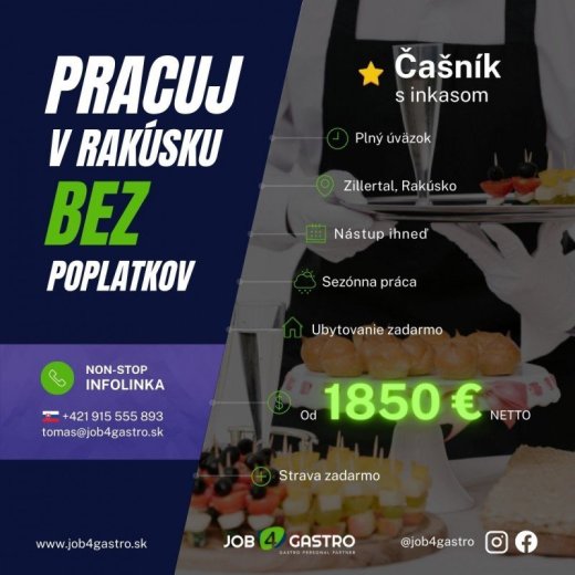ZIMNÁ SEZÓNA: 2x Čašník s inkasom do Almu
