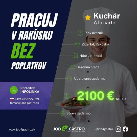 ZIMNÁ SEZÓNA: 3x Kuchár – pomocný a samostatný