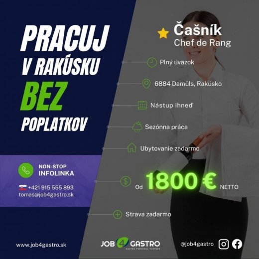 ZIMNÁ SEZÓNA: Čašník Chef de Rang