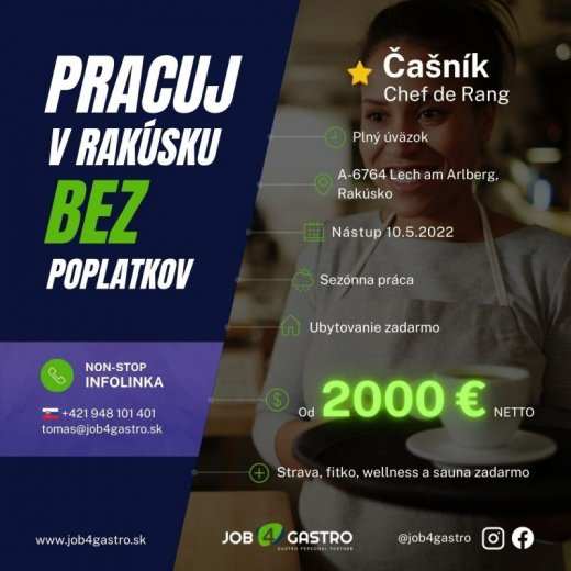 LETNÁ SEZÓNA: Čašník Chef de Rang