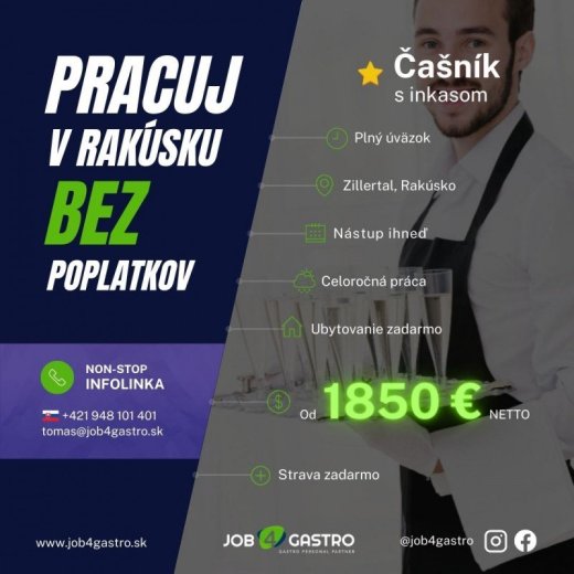 CELOROČKA: 3x Čašník s inkasom za bar do Almu