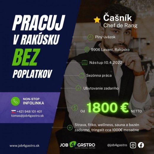 LETNÁ SEZÓNA: Čašník Chef de Rang