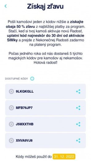 Radosť kódy pre nových