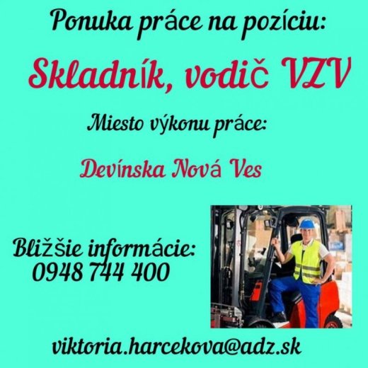 Skladník, vodič VZV