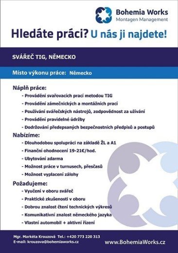 Svářeč TIG/WIG Německo 22-24 € + ubytování zdarma