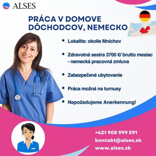 Zdravotná sestra okolie Mníchov - plat 3700 €
