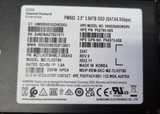 3.84TB SSD SATA HPE Samsung Enterprise PM883