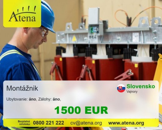 Montážnik v energetike s platom až 1 650 €