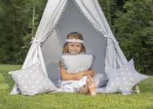 Krásny sivý TEEPEE stan s bombuľkami pre bombuľku