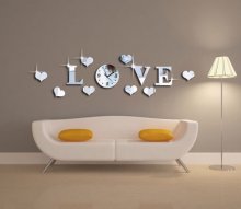 Zrkadlová nálepka LOVE s funkčnými hodinami