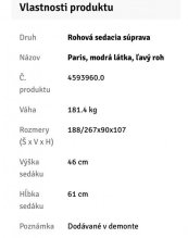 Predám novú rohovú sedaciu súpravu Paris